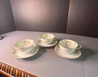 Noritake “Alice” Footed Coffee Cups & Saucers – Set of 3 – 4" Cups, 5.5" Saucers