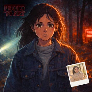 Anpassat animeporträtt i Stranger Things-stil | Porträtt från foto | Ghibli-inspirerad illustration