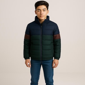 Boys Puffer Jacket – Navy, Brown & Green Winter Padded Coat | Warm Lightweight Quilted Insulated Outerwear |
