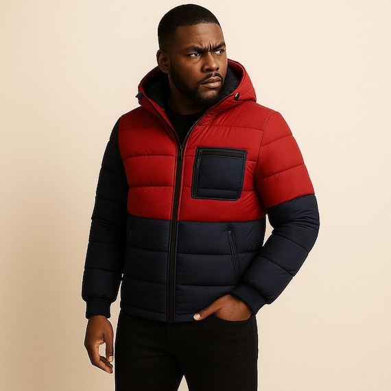 Fila Men Fila Red Puffer Jacket Color Block Puffer Jacket Me Fila