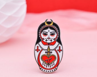 Saint Psycho – Cute & Creepy Demon Choir Girl Russian Doll Hard Enamel Pin