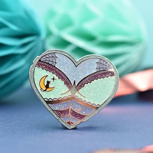 Booty Heart Enamel Pin, Lunar Witch, Tattoo, Glitter