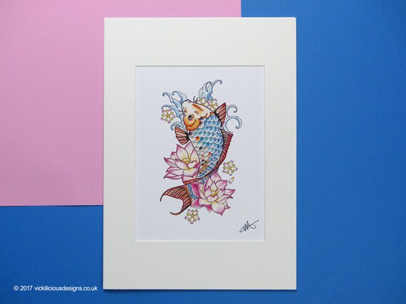 Carpe Koi Japonaise Et Fleur De Lotus Tatouage Illustration Impression