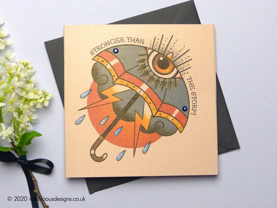 Stronger Than The Storm Umbrella Tattoo Handmade Card Etsy