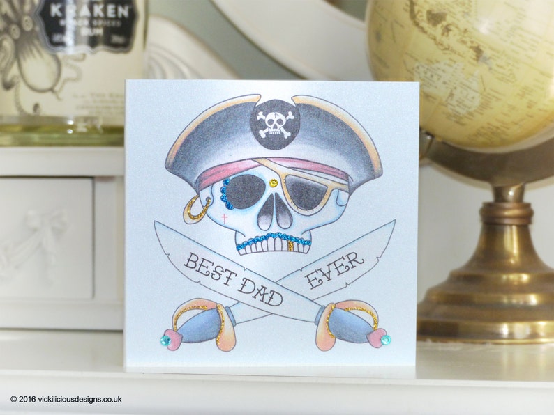 BEST DAD EVER Pirate sugar skull tattoo handmade Father/'s Day card