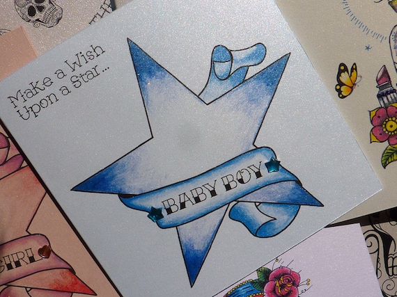 Wish Upon A Star New Baby Boy Tattoo Style Congratulations Etsy