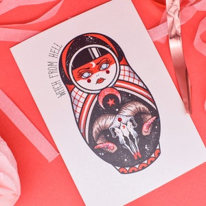 Witch from Hell - Baphomet Cute & Creepy Doll Tattoo handgemachte Karte