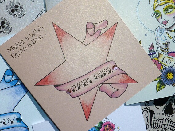 Wish Upon A Star New Baby Girl Tattoo Style Congratulations Etsy Wish Upon A Star New Baby Girl Tattoo Style Congratulations Etsy