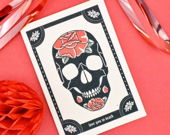 Love You to Death Black & Red Skull Tattoo Handmade Card