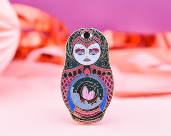 Psychic Witch, Mystic Cute and Creepy Russian Doll Hard Enamel Pin