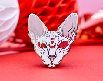 White Cat Enamel Pin, Lunar Witch, Magical, Skinless Cat