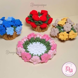 Crochet Lily of the Valley Coaster Set with Basket: Handmade Milk Cotton