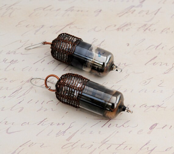 Items similar to Steampunk Vacuum Tube Earrings Copper Ox 4CB6 6EW6