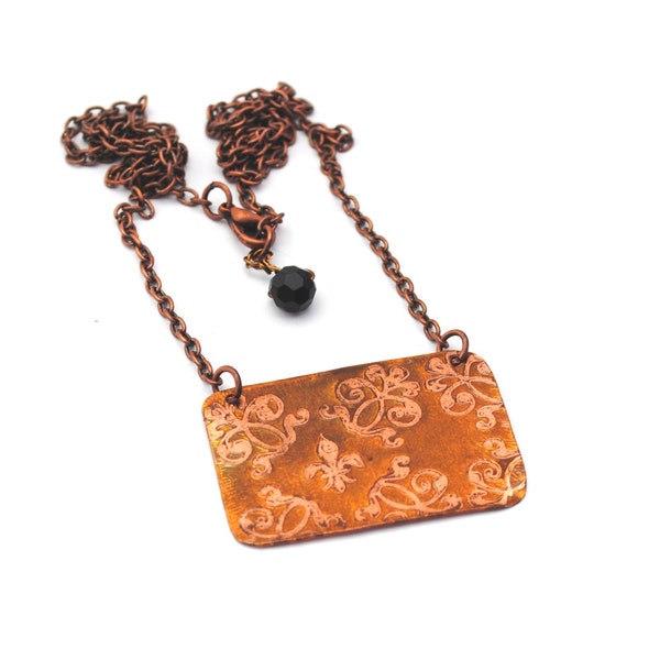 Etched Copper Fleur de Lis Necklace 001