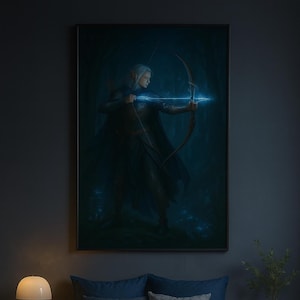 Elven Archer Art Print: Dark Fantasy Forest Warrior (Digital Download, 5 JPG Sizes Included)
