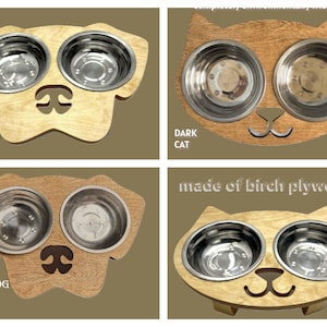 Double Pet Feeder stand birch plywood handmade eco finish bowl for Cats Dogs