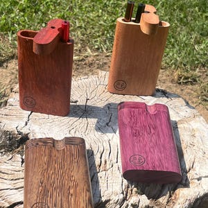 pipa in legno, pipa in legno esotico, pipa one hitter, Purple Heart, scatola di sicurezza, pipa personalizzata, regali per fumatori, realizzata negli USA, wengé, noce, pipa in paduk