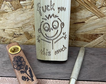 Kit de refugio de madera grabada, pipa de un solo golpe, caja de almacenamiento hecha a mano