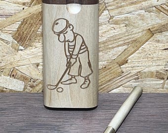 Engraved Wood Dugout, Purpleheart Swivel Top, One Hitter Kit