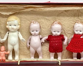 Antique German Japan Bisque Articulated Porcelain Doll 6 Lot Complete + Extras