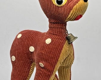 Vintage 1950's Reindeer with Beret Corduroy Plush 7-1/2" Made in Japan