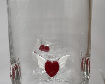 Anthropologie Icon Juice Glass Winged Hearts Design Valentine's Day in Box