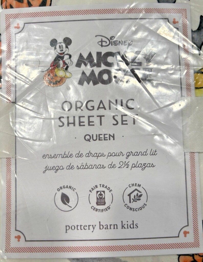 Mickey Mouse Queen Size Organic Sheet Set Halloween Theme Brand New Pottery Barn image 2