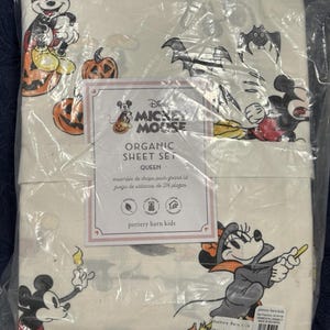Mickey Mouse Queen Size Organic Sheet Set Halloween Theme Brand New Pottery Barn image 1