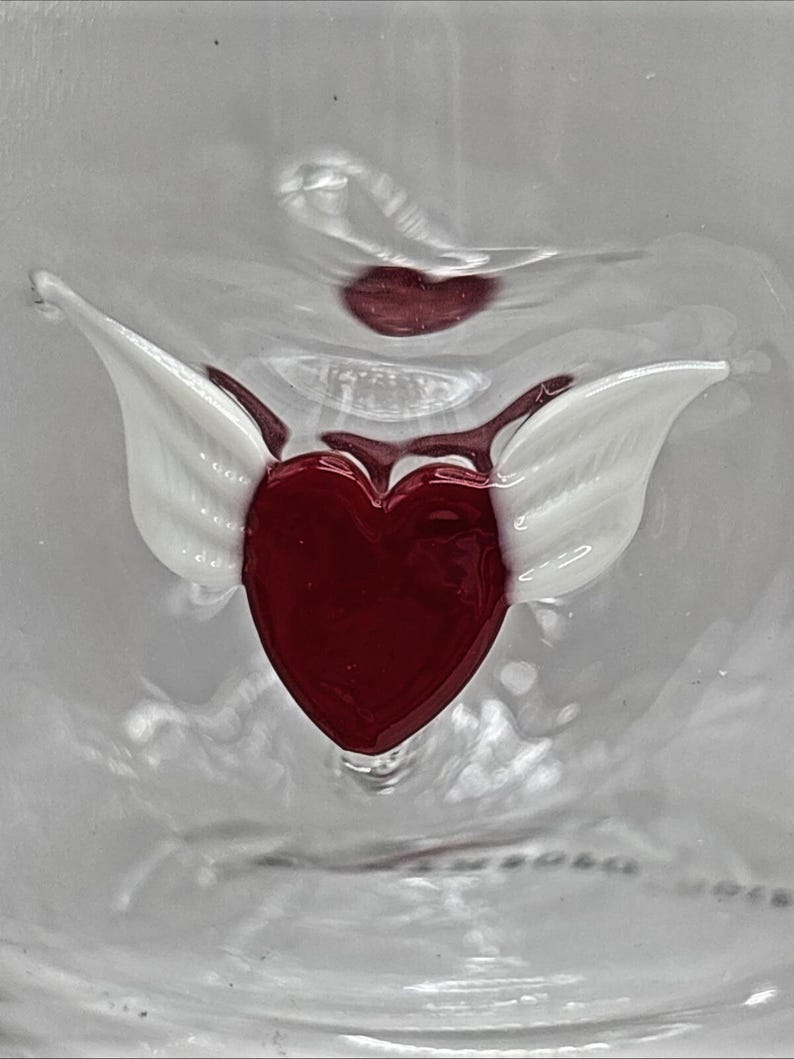 Anthropologie Icon Juice Glass Winged Hearts Design Valentine's Day in Box image 4