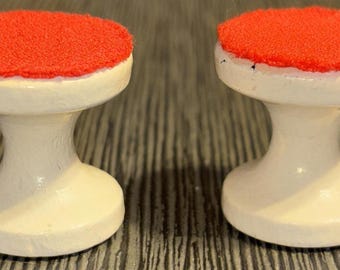 Vintage Lundby Dollhouse Furniture Red-topped Round White Tables Set of 2 1970's