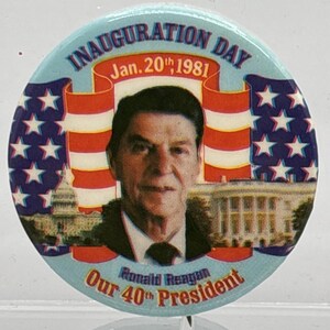 Vintage Jan. 20th 1981 Ronald Reagan Presidential Inaguration Day Pinback Button image 1