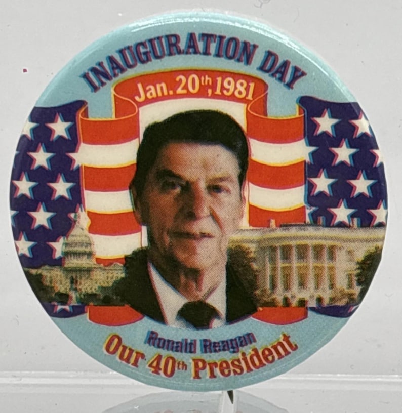 Vintage Jan. 20th 1981 Ronald Reagan Presidential Inaguration Day Pinback Button image 1