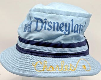 Vintage 1970's Disneyland Blue Bucket Hat Size XL Made in Korea Embroidered