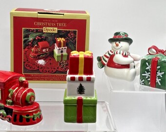 Fitz & Floyd Bonhomme de neige avec cadeau et salières et poivrières Spode Train Noël