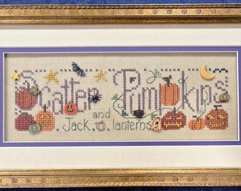 Shepherd's Bush Scattered Pumpkins Framed Cross Stitched Decor Autumn Halloween