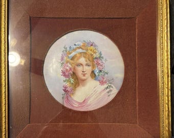 Antique Sevres Painting on Plate Signed Rochette ORIGINAL FRAME Pink Gown