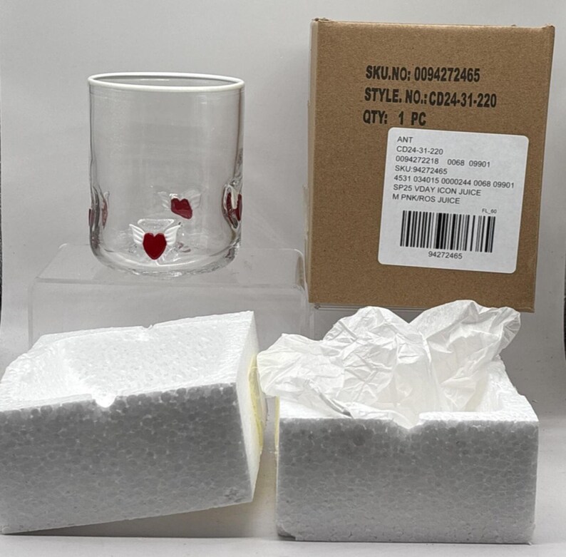 Anthropologie Icon Juice Glass Winged Hearts Design Valentine's Day in Box image 2