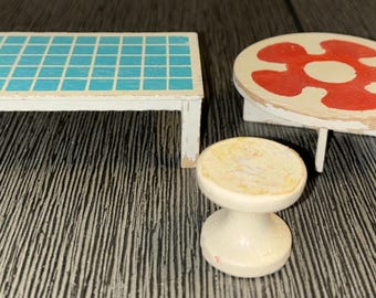 Vintage Lundby Dollhouse Furniture Tables and Stools Lot 1970's