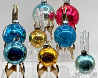 Vintage Shiny Brite & others Christmas Ornament Lot Pink Blue Gold Teal Lot of 8