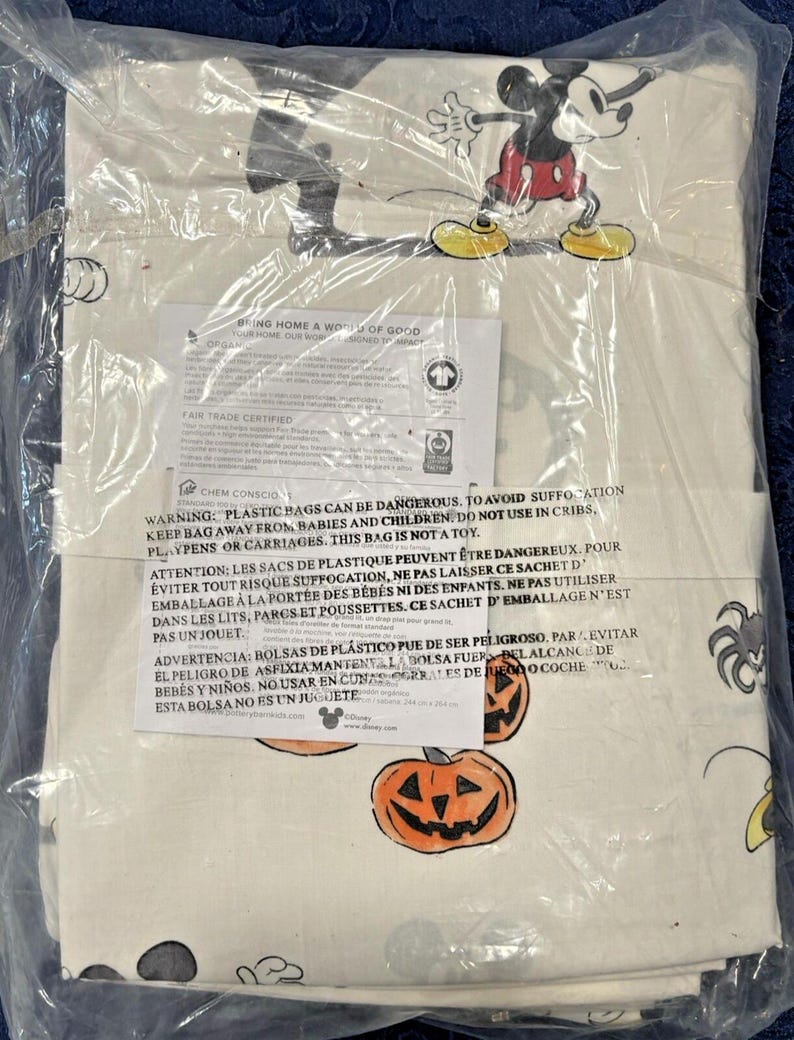 Mickey Mouse Queen Size Organic Sheet Set Halloween Theme Brand New Pottery Barn image 4