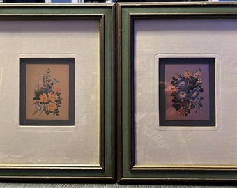 Matching Pair of Vintage Miniature Framed Floral Paintings on Copper