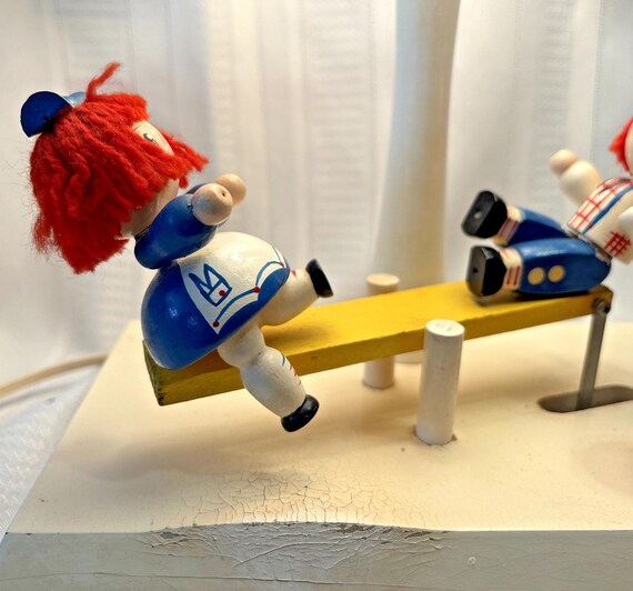 Vintage Raggedy Ann and Andy Lamp With Animated Seesaw Action