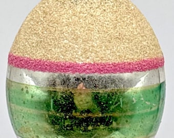 Vintage Shiny Brite Pink and White Mica Blown Glass Christmas Ornament Teardrop