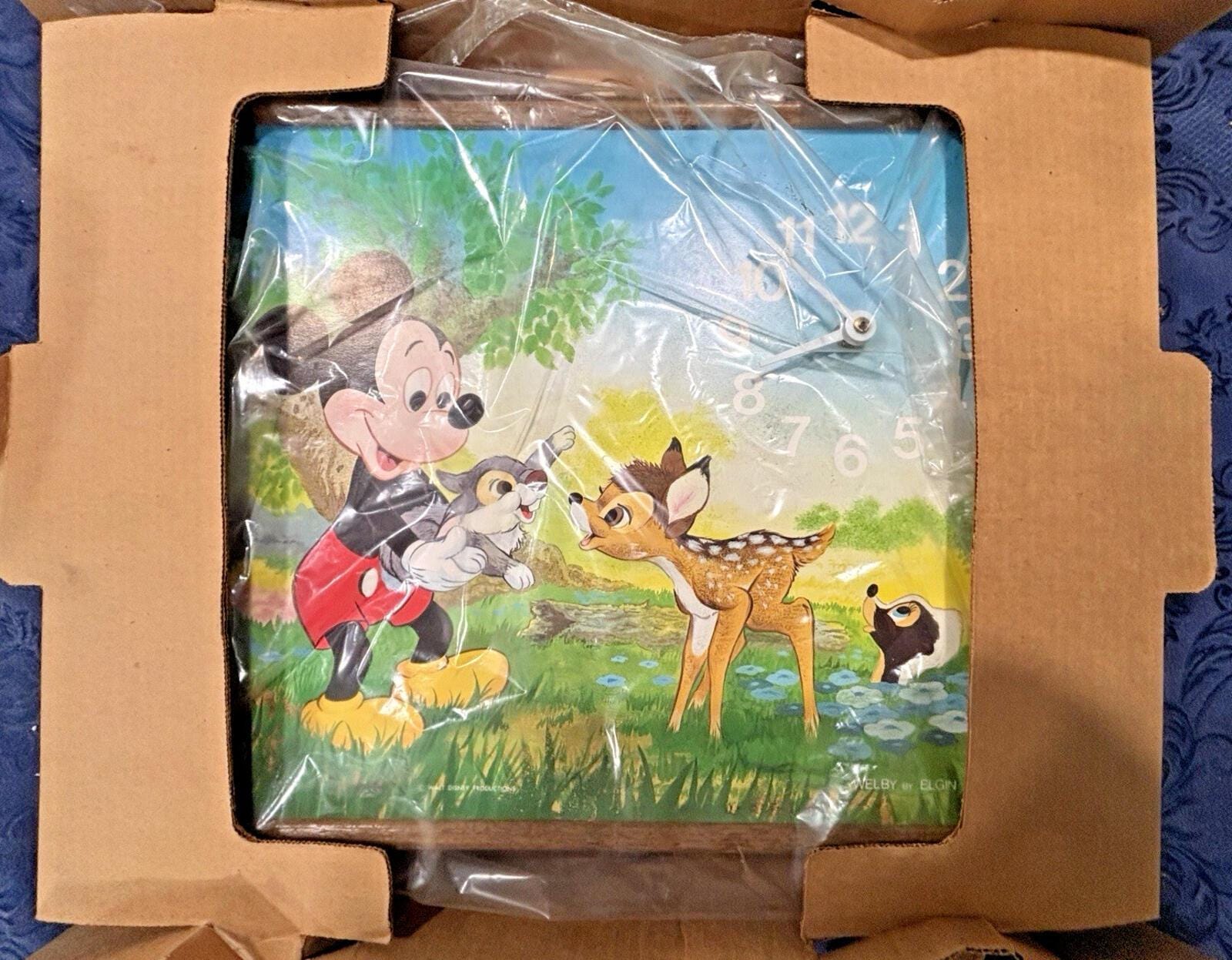 Vintage Disney Elgin by Welby Wall Clock Mickey Mouse & Bambi