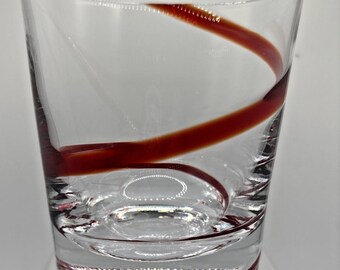 Pier One Imports Double Red Swirl Swirline Lowball Whiskey Glass Retired