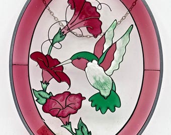 Vintage 1987 Handpainted Joan Baker Design Hummingbird Suncatcher 7" x 5-1/4"