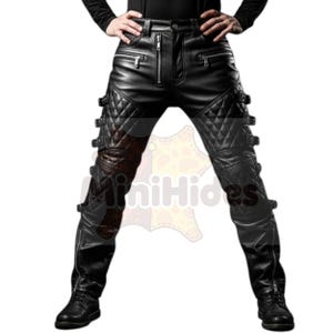 Quilted Black Leather Pants | Handmade Biker Style Trousers