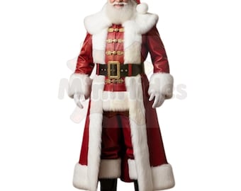 Genuine Leather Santa Suit: Handmade Red Christmas Cosplay Costume