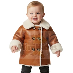 Toddler Genuine Leather Shearling Coat: Double-Breasted Winter Style