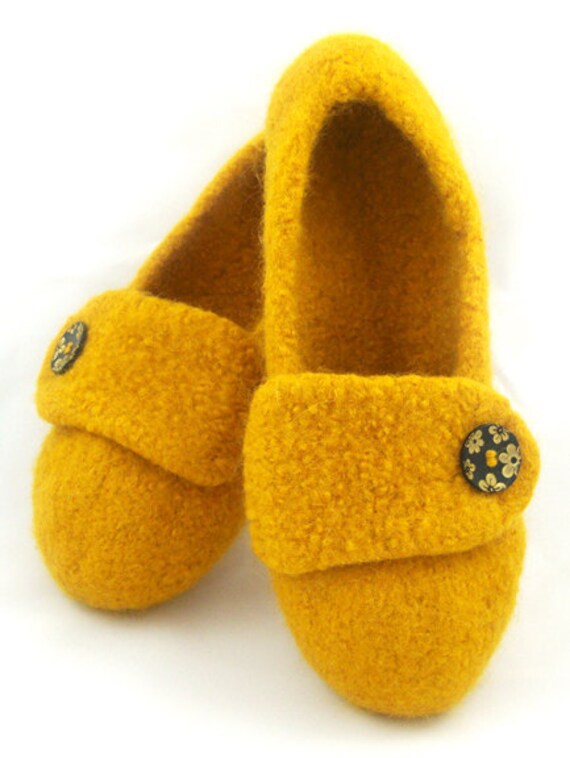 Golden Yellow Womens Felted Wool Slippers Etsy